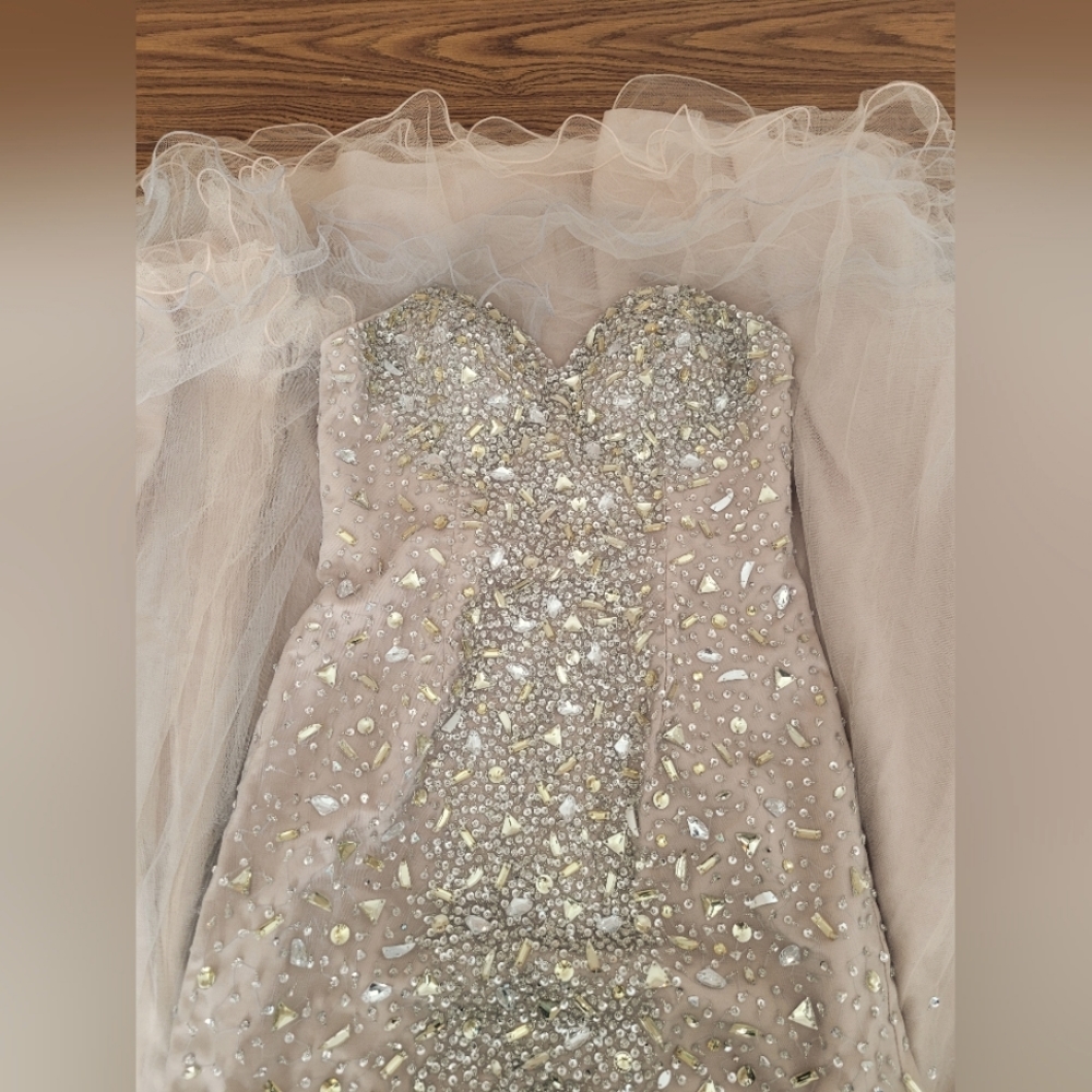 Terani Couture strapless gown with crystals and sequins size 8